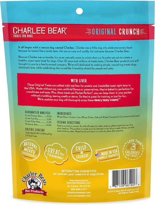 Charlee Bear Original Crunch Dog Treats, Chicken Liver, 16 Ounce Resealable Bag, Low Calorie Training Treats for Dogs, Limited Ingredient, Healthy, Crunchy Dog Snacks, Made in USA
