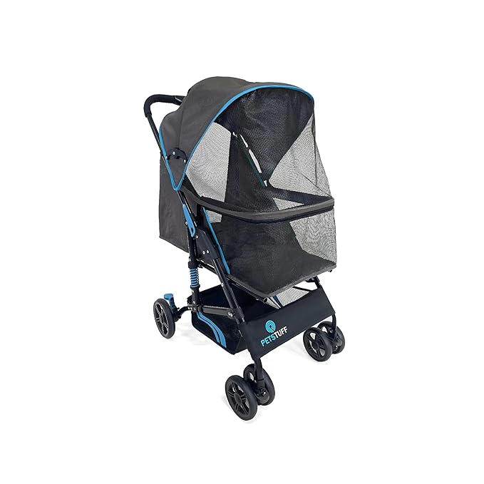 22” Buddy Buggies Foldable Pet Stroller - Shock Absorbing Frame with Storage - Machine Washable Fabric - Durable Mesh & UV Protected Retractable Canopy - Cat & Dog Stroller Up to 30lb