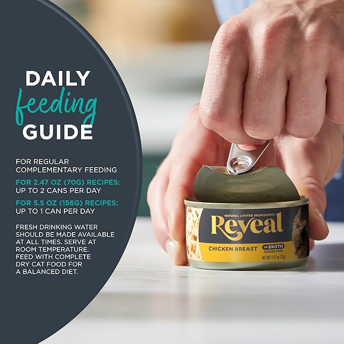 Reveal Natural Wet Canned Cat Food, 3-Flavor Variety Pack, Limited Ingredient, Grain Free, High Protein with No Artificial Additives, Fish and Chicken Variety in Broth, (12 x 2.47 oz Cans)