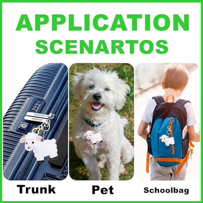 Leather Keychain Holder Case Compatible with AirTag,Cute Protective Cover with Keyring,Anti-Scratch Finder GPS Tracker Case for Wallet Keys,bag,pets,Backpack(White Lamb)
