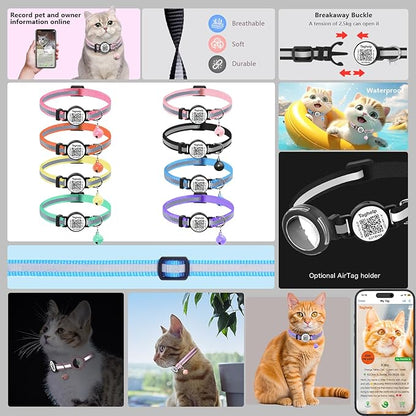 Smart Lost Pet Solution: QR Code Cat Collar Breakaway with Online ID, 2 Pack Reflective Adjustable Collar with Bells (7.5-12.5 Inch) for Indoor/Outdoor Cats, Purple by TAGHELP