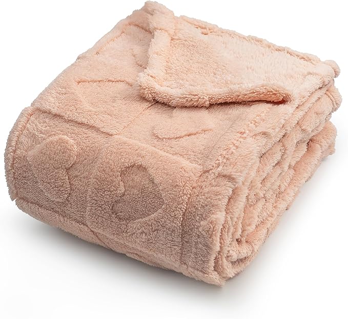Americanflat 50x60 Jacquard Fleece Throw Blanket - Soft and Breathable Throw Blanket for Couch, Bed, Chair - Fleece Blankets Perfect for Home, Bedroom, or Outdoor Use - Heart Design in Pink