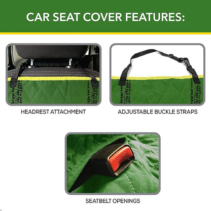 JOHN DEERE PET CAR SEAT COVER for DOGS & CATS. Licensed SEAT PROTECTOR for Construction, Tractors, John Deere Fans! Drive your PET in-style with the Pets First CARSEAT VEHICLE PROTECTOR