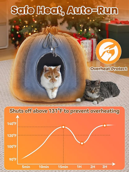 Rywell Heated Cat Bed, Versatile Heated Cat Bed Indoor, Soft & Cozy for All Seasons, Always Perfect Temperature with Overheat Protection Pet Bed for Cats & Small Dogs