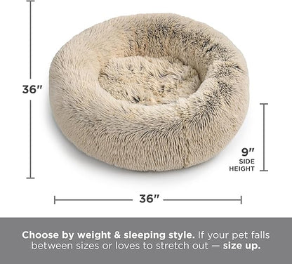 Best Friends by Sheri The Original Calming Donut Dog Bed for Large Dogs up to 100 lbs, Shag Faux Fur, Gray, Large, 36" x 36"
