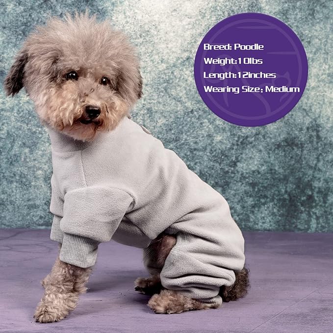 cyeollo Fleece Dog Pajamas Thermal Dogs Onesie Stretchable Large Dog Pjs Jumpsuit Warm Coat Pet Pajamas for Large Sized Dogs Girl Boy, Color Grey