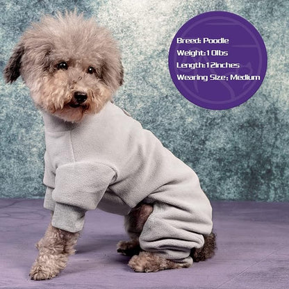 cyeollo Dog Pajamas Warm Dog Coat Stretchy Fleece Jumpsuits Pet Clothes Doggie Pjs Winter Turtleneck Thermal Outfits for Small Sized Dogs Color Grey