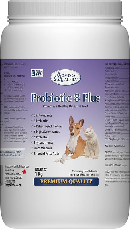 Probiotic 8 Plus Pet Probiotics | Enzymes & Fiber for Digestion | Natural Herbal Digestive Supplement |Reduces Indigestion | Specially for Cat & Dogs (1kg,1000g)