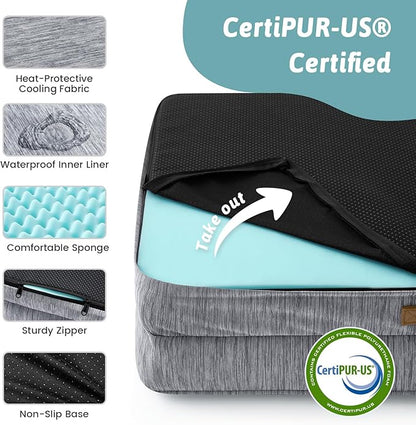 COZY KISS Cooling Dog Bed for Medium Small Size Dogs, Q-Max >0.4 Summer Cool Pet Bed, Orthopedic Dog Sofa with Sides, Bolster Anti-Slip Couch with Washable Removable Cover, M 30x20x6 inch, Dark Grey