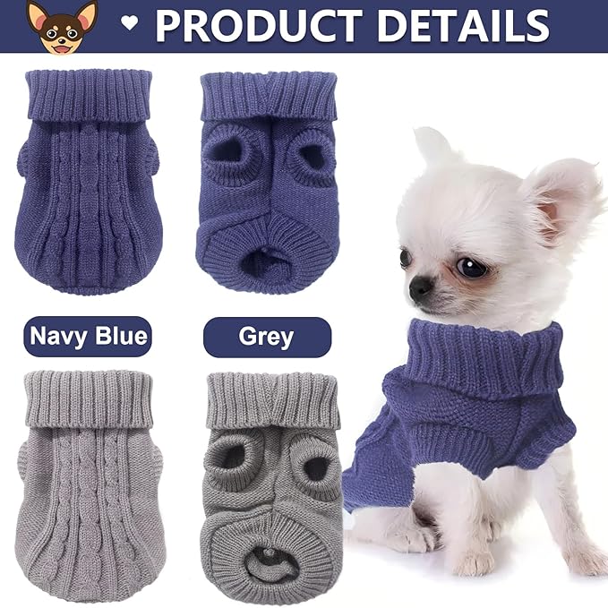 2 Pieces Dog Sweaters for Small Dogs, Chihuahua Yorkie Sweater, Dog Clothes Winter Warm Pullover Sweaters, Pet Cat Clothing Cold Weather Puppy Clothes Outfits (Small)