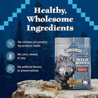 Blue Buffalo Wilderness Wild Bones Grain-Free Dental Chews Dog Treats, Medium, 10-oz Bag