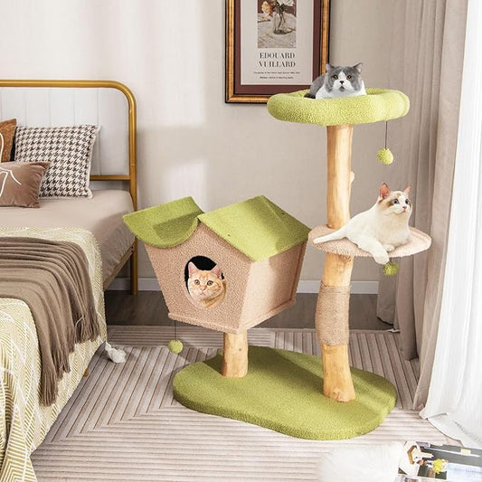 PETSITE 43 Inches Cat Tree for Indoor Cats, Wooden Multi-Level Cat Tower with Scratching Post, Top Perch, Cat Condo, Jingling Balls, Modern Cat Tree Tower for Large Cats