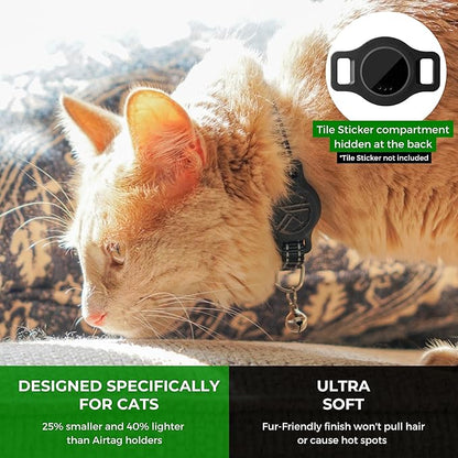 Tile Sticker Cat Collar Holder (2024): The Smallest, Lightest, and Most Comfortable Tracking Case for Cats - Track Your Pet with iPhone Samsung Android Device - Life360 for Boy Girl Kittens (Blue)