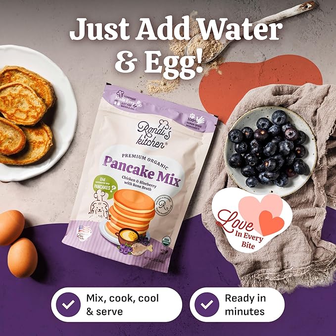 Rondi's Kitchen Pancake Mix for Dogs - Premium All-Natural & Organic Dog Treats, Healthy Dog Snacks for All Ages & Sizes, Made with Human-Grade Ingredients - Chicken & Blueberry