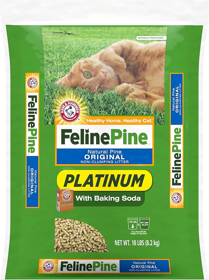 Feline Pine Platinum Non-Clumping Cat Litter, Feline Pine Cat Litter, 18lb (Pack of 2)