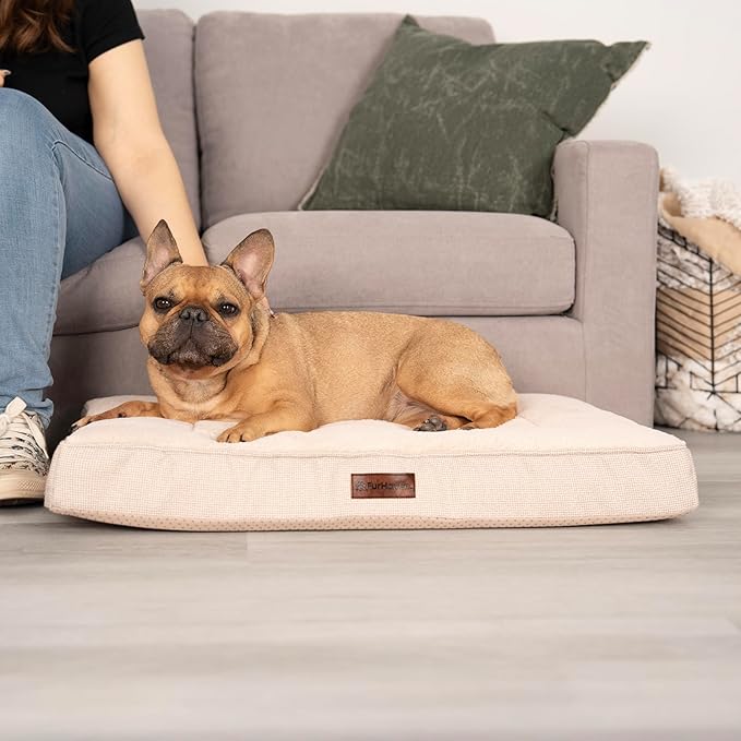 Furhaven Orthopedic Dog Bed – Classic Cushion with Plush Tufted Top, Supportive Foam Mattress, Removable Washable Cover, Joint Relief - Wheat, Medium