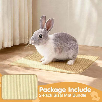 Rabbit Toys & Bunny Scratch Pad, Natural Sisal Nesting Pad Rabbit Scratching Pad for Indoor Cage, 2-in-1 Rabbit Bedding Mat & Chew Toy for Teething & Play, Helps Nail Health (2PCS, 16x12in)