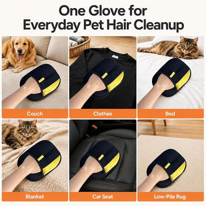 Pet Hair Removal Glove for Cat Dog Hair, Electrostatic Reusable | Bidirectional brush fibers for short & long hair. For couch, carpet, car seat, clothing, pet bed. Washable.