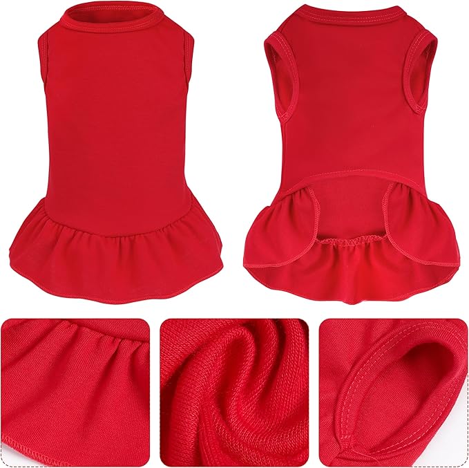 2 Pcs Dog Dresses Cat Skirt Solid Color Dog Clothes Summer Sleeveless Puppy Girl Clothes for Small Pet Dogs Cats (Red,Dark Green, Large)