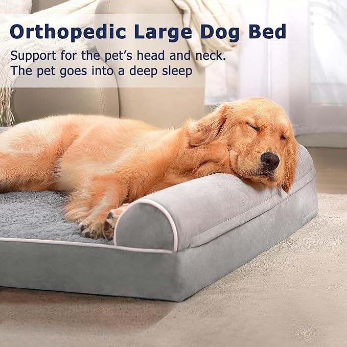 WESTERN HOME Large Dog Bed, Orthopedic Dog Beds with Waterproof Lining, XL Pet Couch with Removable Washable Cover and Nonskid Bottom, Extra Large Sofa Bed, Grey