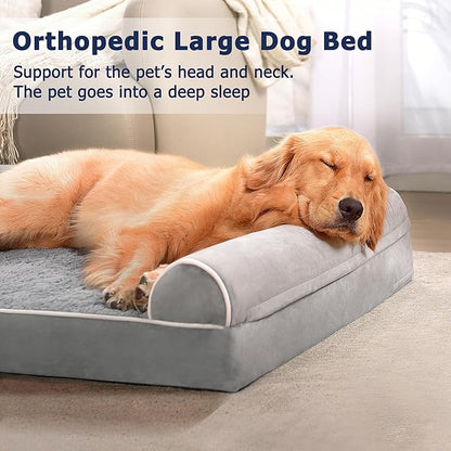 WESTERN HOME Large Dog Bed, Orthopedic Dog Beds with Waterproof Lining, XL Pet Couch with Removable Washable Cover and Nonskid Bottom, Extra Large Sofa Bed, Grey