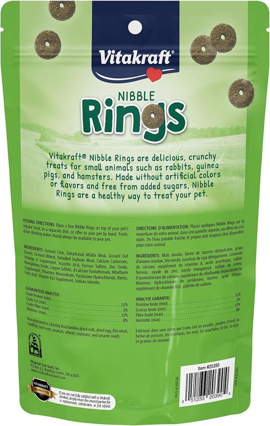Vitakraft Nibble Rings Small Animal Treat, 10.6 oz Healthy Crunchy Snack for Rabbits, Guinea Pigs, Hamsters & Other Small Pets, Wholesome Wheat & Alfalfa, Added Vitamins & No Artificial Flavors