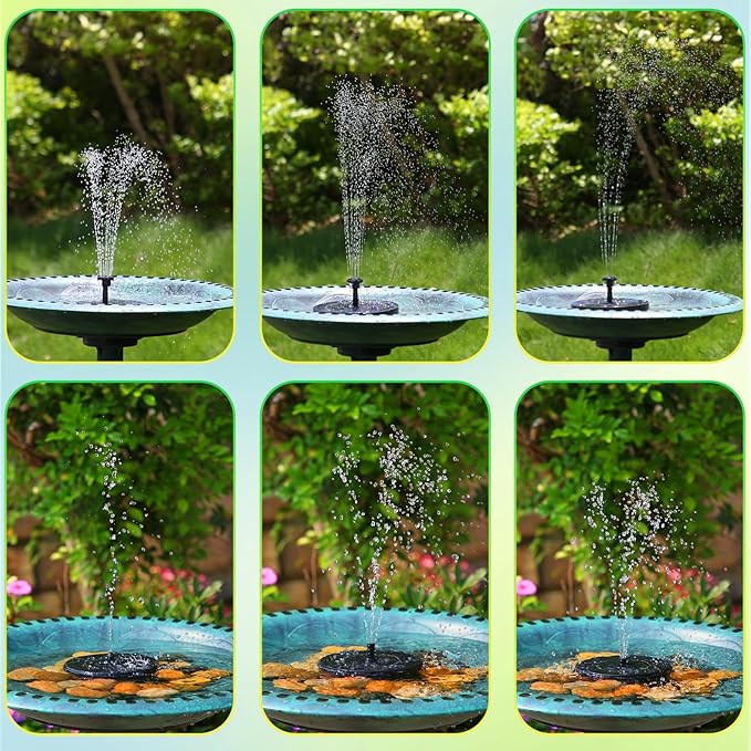 AMZtime Solar Fountain, 2026 Upgraded Solar Water Fountains with 6 Nozzles, Free Standing Floating Solar Powered Water Fountain Pump for Bird Bath, Garden, Pool, Pond and Outdoor