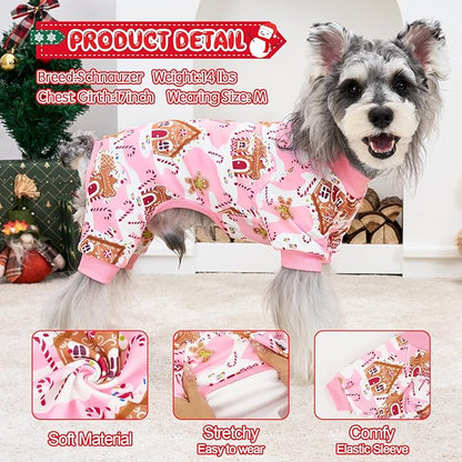 XPUDAC Dog Christmas Pajamas Stretchy Dog Clothes for Small Medium Dogs Girl Christmas Puppy Outfit Pet Jumpsuits Pjs Winter Cat Costume, Pink, M
