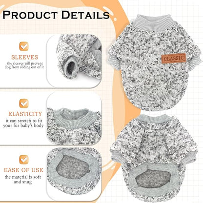 2 Pieces Dog Sweaters for Small Dogs Fall Dog Clothes Male Winter Fleece Pet Sweaters Warm Thick Puppy Outfit Small Dog Sweater for Boy Girl Dogs Teacup Dog, Yorkie, Chihuahua, Pug, XXS,Grey Navy