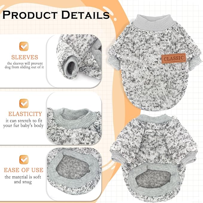 2 Pieces Dog Sweaters for Small Dogs Fall Dog Clothes Male Winter Fleece Dog Sweaters Warm Thick Pet Outfit Coat Small Dog Sweater for Boy Girl Dogs, Yorkie, Chihuahua, Pug, Cat, Pug,S,Grey Navy