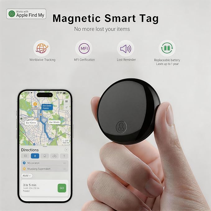 GPS Tracker for Dogs & Cats, No Monthly Fee, No SIM Card, Real-Time Positioning & Smart Anti-Lost Alerts,Mini Waterproof Drop-Proof Pet Tracker,Long Battery Life,for iOS Find My【Apple MFi Certified】 ﻿