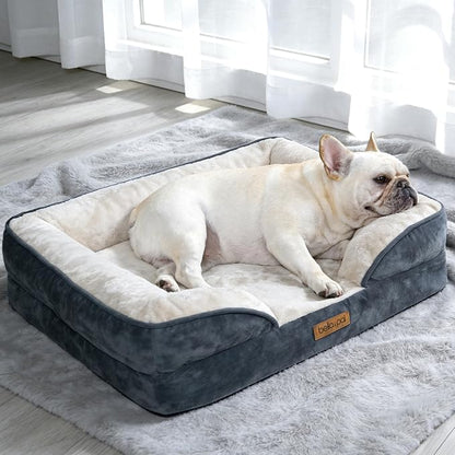 BELLA & PAL Orthopedic Dog Sofa Bed for Medium/Large Dogs – No Assembly Needed, Egg-Crate Foam Dog Couch with Waterproof Liner, Washable Removable Cover, Non-Slip, 28x23x6.5Inch, Grey