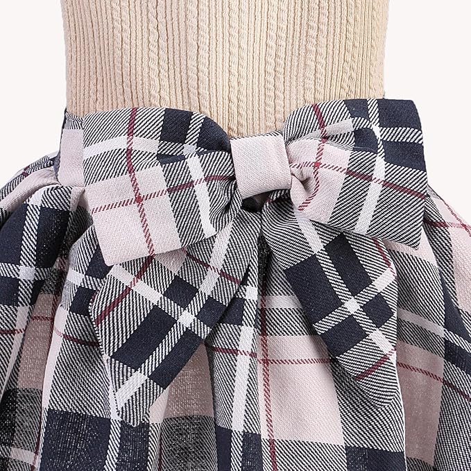 PUPTECK Classic Plaid Dog Dress Pet Apparel with Cute Bowtie Puppy Clothes Outfit,Cream,XS