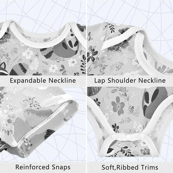 Bright Emotions Raccoons Baby Short Sleeve Bodysuits Romper Unisex Infant Outfit Wrapping Clothes for Boy Girl kids 3M
