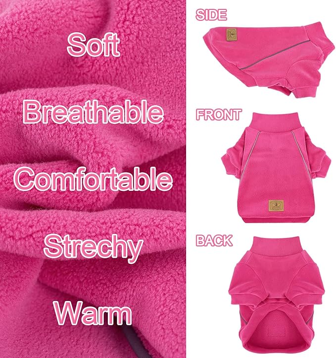 XPUDAC 4 Pack Dog Sweaters Fleece Dog Sweatshirt Winter Pet Clothes for Small Medium Dogs Boy Girl Pullover Puppy Christmas Outfits Cat Apparel, Purple, Light Pink, Hot Pink, Red, S