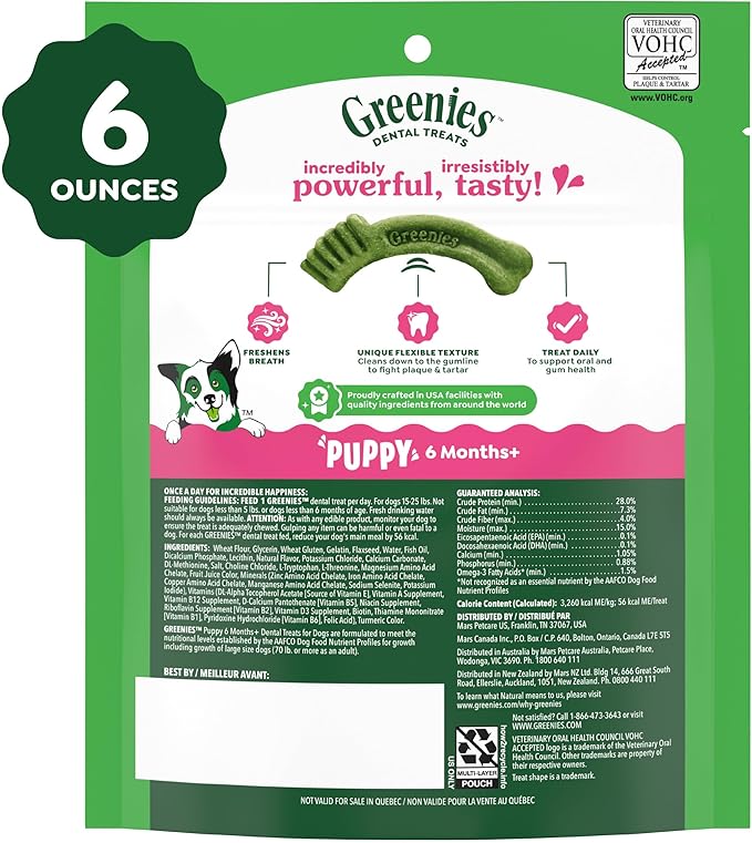 Greenies Veterinarian-Recommended Natural Dental Puppy Treats Petite Size, Dental Treats for Dogs, 6 oz. Pack, 10 Count