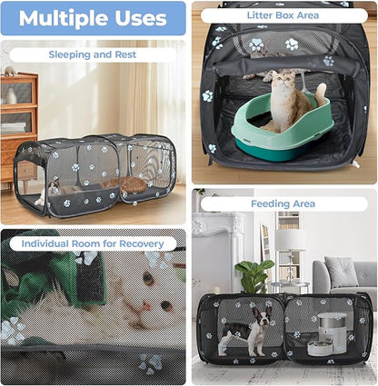 2-in-1 Dog Playpen 46.5''Pop Up Cat Pet Playpen, Assembly-Free Indoor Outdoor Kitten Enclosure, Breathable Cat Cage Portable Puppy Tent Crates,Spacious Kennel for Small Animals, No Confinement Feel(S)