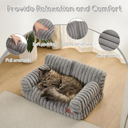 Hollypet Fluffy Dog Cat Bed Pet Couch Beds Plush Soft Warming Washable Puppy Bed for Small Medium Dogs and Large Cats, Dark Gray, 24" L x 18" W x 10" Th