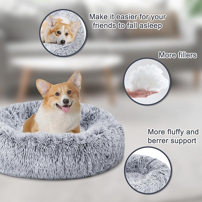 ELSKER&HOME Calming Dog Bed,Donut Washable Warming Soft Round 30 inches Dog Beds for Medium Dogs,Anti-Anxiety Fluffy Plush Cushion Bed Fits up to 45 lbs Pets,Gradient Blue