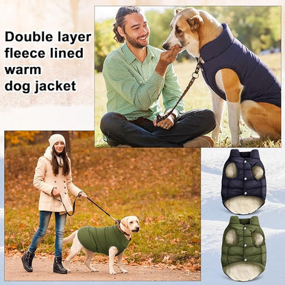 Syhood 2 Pieces Dog Jacket 2 Layers Fleece Lined Dog Jacket Warm Soft Windproof Small Pet Coat for Winter Cold Weather(M,Navy,Green)