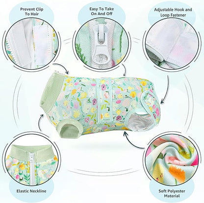 Lukovee Recovery Suit for Dogs, Zipper On Dog Surgery Suit for Female Male Dog, Onesies Bodysuit Prevent Licking Spay Abdominal Wounds Bandages E-Collar Alternative (Green, XL)