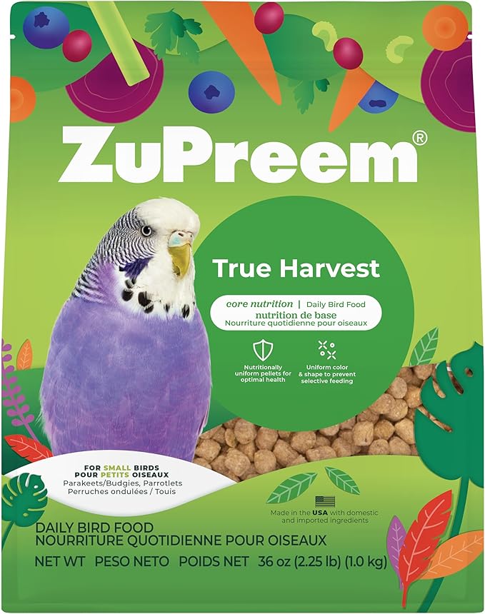 ZuPreem Natural Bird Food, Bird Feed Pellets for Parakeets, Budgies, Parrotlets, & Doves, ZuPreem Core Nutrition, Made in USA, Added Vitamins, Parakeet Food, Budgie Feed, (Small, 2.25 lb Bag)