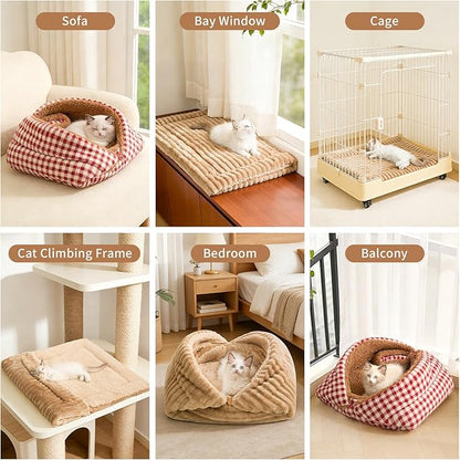 Jiupety Cat Bed for Indoor Self Warming Dog Bed Mat Ultra-Soft Cat Beds Machine Washable Pet Bed,Multifunction Pet Blanket for Small Medium Dogs and Cats Brown,33X25In