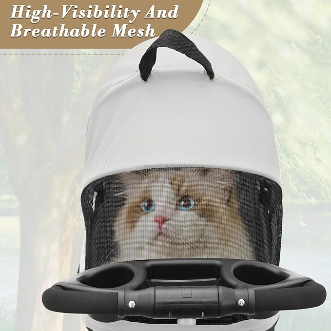 Athena Collection 4 Wheels Pet Stroller for Medium Dogs 33 Lbs - Puppy Cat Carrier With Detachable Carrier, Cup Holder Tray, Bottom Storage - Black