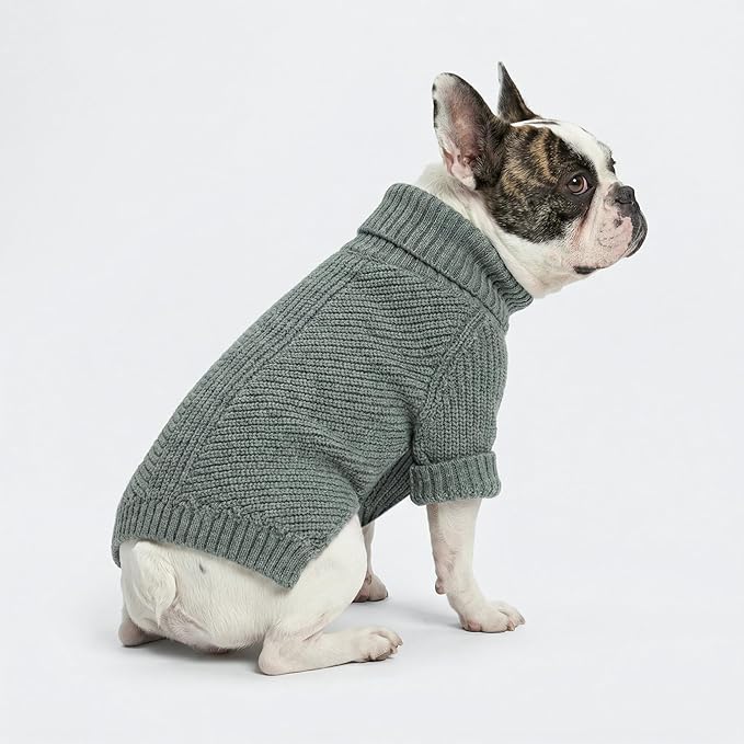 Fitwarm Dog Turtleneck Sweater, Thermal Knitted Pet Coat, Dog Winter Clothes for Small Dogs, Cat Apparel, Heather Grey, Medium