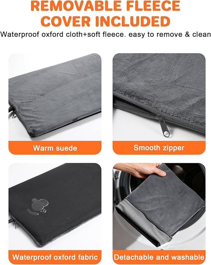 Roicaholy Pet Heating Pad - Waterproof Cat Heating Pad with Removable Cover for Outdoor Indoor Use, Continuous Heat, 15.7x11.8 in, 6ft Cord, 45W, Black