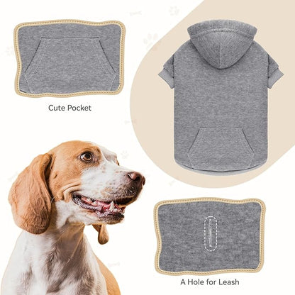 Dog Hoodie Dog Sweaters for Small Dogs Pet Sweater Solid Soft Brushed Fleece Pet Clothes Hoodie Sweatshirt with Pocket(Grey-XS)