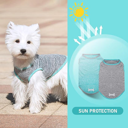 KYEESE 2 Pack Dog Shirts Quick Dry Soft Stretchy Sun Protection Pet T-Shirts with Reflective Label Tank Top Sleeveless Vest Dog Clothes for Medium Large Dogs, XX-Large, Grey+Blue