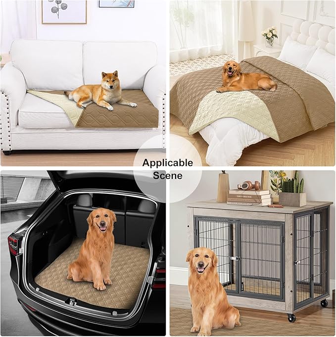 Smiry Reversible Waterproof Couch Covers for Sofa, Washable Dogs Pet Couch Covers for 3 Cushion Sofa Pet Friendly, Water Resistant Furniture Protector Slipcover, Geometric (82"x102", Camel/Beige)