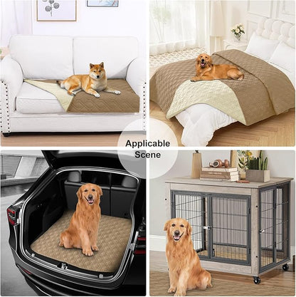 Smiry Reversible Waterproof Couch Covers for Sofa, Washable Dogs Pet Couch Covers for 3 Cushion Sofa Pet Friendly, Water Resistant Furniture Protector Slipcover, Geometric (52"x82", Camel/Beige)